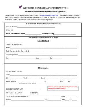 Application for Water and/or Sewer Service Residential .